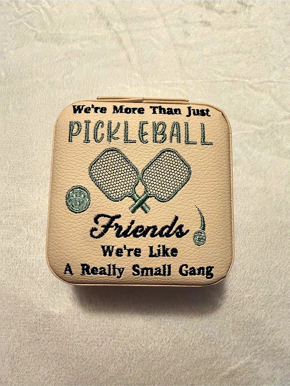 Pickleball Jewelry Travel Case in Beige 4”x4”x2”